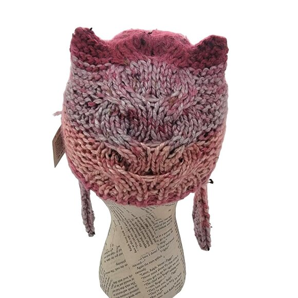 ⭐GIRL'S Handmade Striped Multicolor Knit Beanie Cat Ears Warm Winter Quirky Pink - Picture 3 of 7